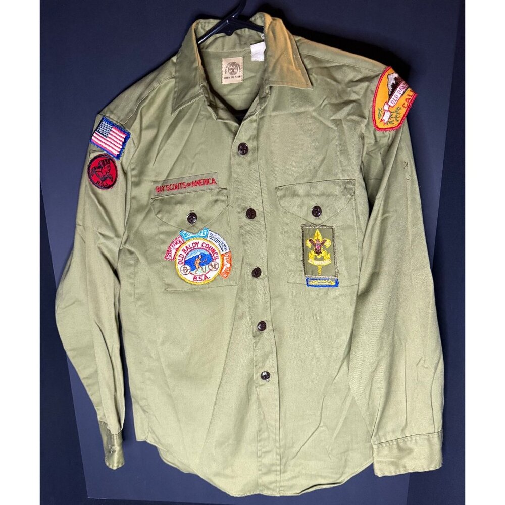Vtg Boy Scouts of America Mens S Button Long Sleeve Patches - Picture 2 of 7